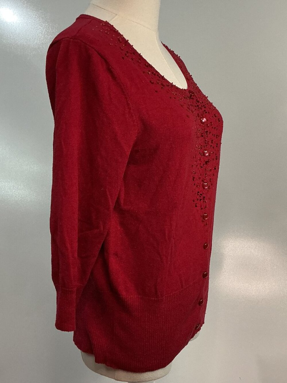 APT. 9 Red Sequin Embellished Button Front Cardigan Sweater Size M - Picture 9 of 13